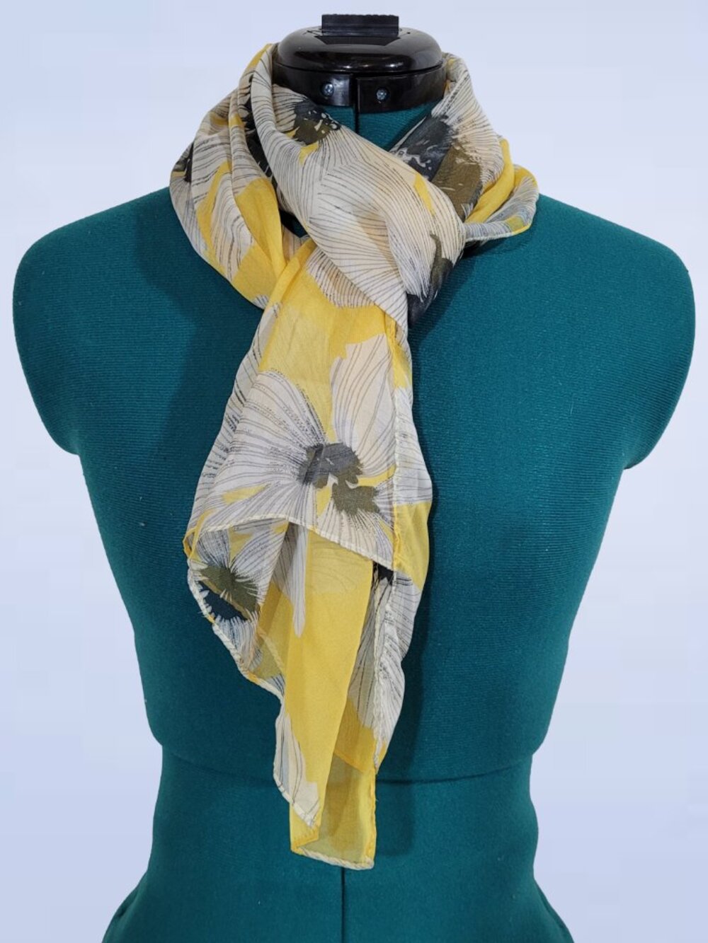 Yellow & Grey Floral Scarf | Lightweight Polyester Rectangle Wrap